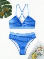 SHEIN Swim Vcay Striped And Print Two-Piece Swimsuit Set