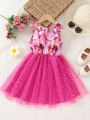 SHEIN Kids CHARMNG Young Girl's Gorgeous & Romantic Round Neck Sleeveless Fit And Flare Princess Dress With Sequin And Mesh Design, Summer