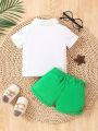 SHEIN Cool Sports Fabric Casual Short-Sleeved Shorts Suit For Boys And Babies, Suitable For Travel