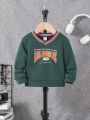 SHEIN Boys Baby Letter Graphic Striped Trim Sweatshirt