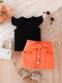 Baby Girl Casual Elegant Vintage Short Sleeve Top And Skirt Set For Summer