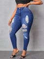 SHEIN ICON Plus Size Women'S Slim Fit Distressed Jeans