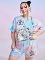 TOM & JERRY X SHEIN Plus Cartoon Graphic Tee & Shorts Set