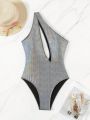 SHEIN Swim BAE Ladies' One Shoulder Shiny One-Piece Swimsuit