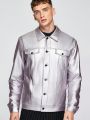 SHEIN Men Flap Detail Button Up Leather Look Jacket