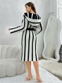 Women's Hooded Striped Belted Robe