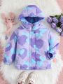 Girls' Cute Green & Purple Heart Patterned Coat, Winter