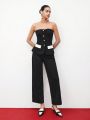 SHEIN BIZwear Women's Strapless Top & Long Pants Suit, Formal Outfit