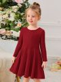 SHEIN Kids EVRYDAY Young Girl Solid Round Neck Flared Dress