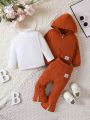 Infant Solid Color T-shirt, Zipper Jacket And Bell-bottomed Pants Set