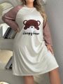 Plus Size Letter & Cartoon Print Batwing Sleeve Nightgown