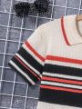 Teen Boy'S Striped Short Sleeve Polo Collar Sweater