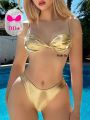 SHEIN DD+ Women's Metallic Knot Detail Swimsuit Set