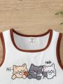 SHEIN Kids EVRYDAY Girls' (Big Kids) Letter & Cat Print Irregular Hem Tank Top