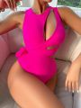 SHEIN Swim BAE Ladies Hollow Out Knotted One-piece Swimsuit