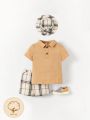 Cozy Cub Baby Polo Shirt & Plaid Shorts & Hat