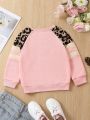 Young Girl Striped & Leopard Print Raglan Sleeve Sweatshirt