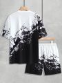 Men Splash Ink Print Tee & Shorts