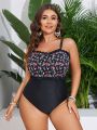 SHEIN Swim Vcay Plus Size Women's Flower Patchwork Printed One-Piece Swimsuit