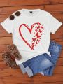 Heart & Butterfly Pattern Printed T-Shirt