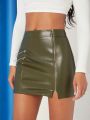 Fe June Zip Up PU Leather Bodycon Skirt