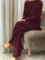 Plus Size Solid Color Casual Sweater Set