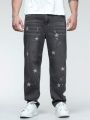 Men Plus Star Print Straight Leg Jeans