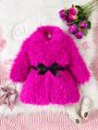Baby Girl Solid Belted Teddy Coat