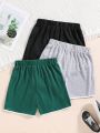 SHEIN Kids EVRYDAY Tween Girls' 3pcs/Set Letter Print Contrast Trim Shorts