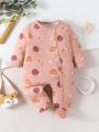 SHEIN Baby Girls' Long Sleeve Footed Pajamas With Space Themed Sun, Moon & Stars Print