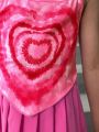 SHEIN Kids Nujoom Young Girls' Shibori Tie Dye Cami Top And Pleated Half Skirt Two Piece Set