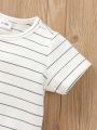 Baby Girl Striped Tee Bodysuit With Overall Romper