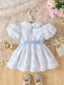Baby Girl Peter Pan Collar Bubble Short Sleeve Jacquard Dress
