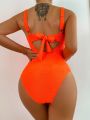 SHEIN DD+ Women's Solid Color Twist One Piece Swimsuit