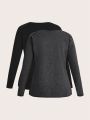 Plus Size 2pcs Round Neck Long Sleeve T-Shirt