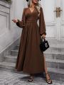 Lantern Sleeve Split Thigh Dress