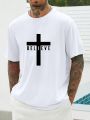 Extended Sizes Men's Plus Size Cross & Letter Print T-shirt