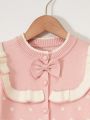 Young Girl Polka Dot Pattern Ruffle Trim Bow Front Cardigan