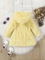 SHEIN Baby Girls' Casual, Lovely, Fun, Hooded, Thick Plush Fabric Romper Dress, Suitable For Outdoor In Autumn And Winter