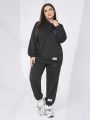 SHEIN Mulvari Plus Size Women'S Letter Print Hooded Sweatshirt And Sweatpants Two-Piece Set