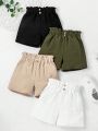 SHEIN Kids EVRYDAY Girls Solid Color Simple Versatile Shorts Set Of Four