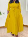 Women'S Plus Size Solid Color Asymmetrical Hem Belted Dress