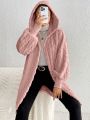 SHEIN Frenchy Solid Color Lantern Sleeve Hooded Plush Jacket