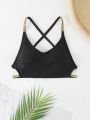 SHEIN Swim SXY Color Blocking Glitter Decor Backless Bikini Top