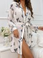 Women's Butterfly Printed Belted Robe