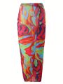 Women's Printed One-Piece Swimsuit Matching With Swimwear Cover-Up Skirt