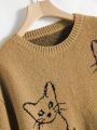 SHEIN Qutie Cat Pattern Drop Shoulder Sweater