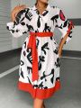 SHEIN Slayr Plus Size Printed Half Sleeve Dress With Waist Belt