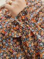 SHEIN Frenchy Plus Size Women's Floral Print Ruffle Sleeve Blouse