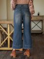 SHEIN LUNE Vintage Straight High Waist Jeans With Distressed Details